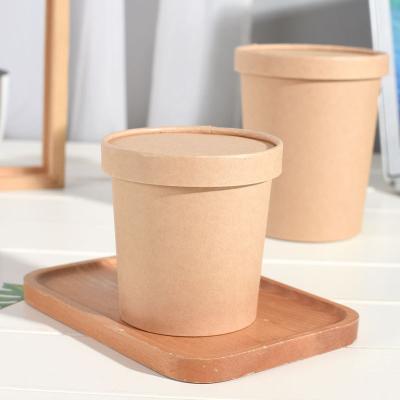 China Disposable Custom Printing Kraft Paper Salad Bowl Takeout Shallow Pla Lined Soup Paper Cup for sale