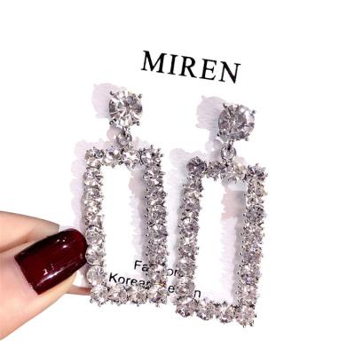 China Trendy Luxury Big Rectangle Earrings with Diamond For Anniversary Jewelry Gift for sale