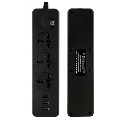China Security door ABS flame retardant material Hot New Products Abs Material Flame Retardant Material 10A Black 3 socket with 3USB Power Strip for sale