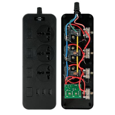China Security door PC flame retardant material Hot Sell T14 Plug Home Power Strip Surge Protector With 3 Ac Outlets And 3 Usb Ports for sale