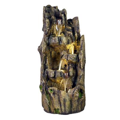 China 2022 New Polyresin 5 Fiberglass Rainforest Tree Trunk Waterfall Fountain Outdoor Tiered Waterfall Feature For Garden Patio Deck Porch for sale