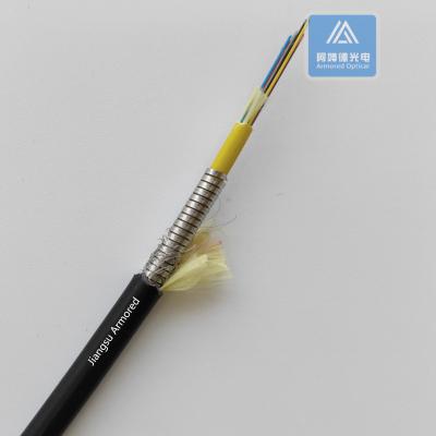 China 10 Core Single Mode Spiral Armored Fiber Cable 7.5mm Zwart LSZH Rodent Resistent FTTH Te koop