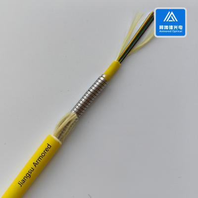 China 12 kernen Single Mode Spiral Armored Fiber Cable 7.5mm Geel LSZH FTTH Rodent Resistent Te koop