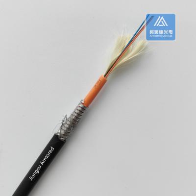 China 4 kernen MM Spiral Armored Fiber Cable 6.5mm Zwart LSZH Rodent Resistent FTTH Braiding Mesh Te koop