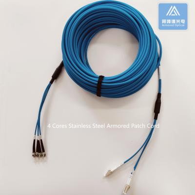 China 4 Cores OM2 Stainless Steel Armored Fiber Patch Cable ST-DLC-40M 6.5mm Blue LSZH for sale