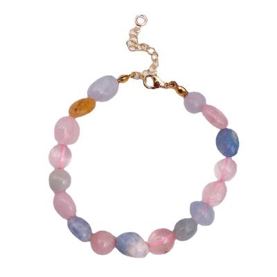 China Beaded Color Crystal Elastic Charm BOHEMIA Colorful Irregular Natural Stone Bangle Rose Bracelets For Women for sale