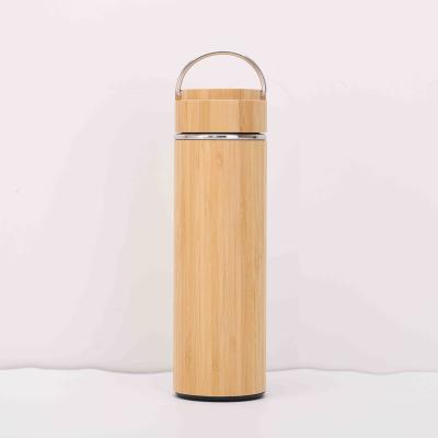 China 2020 New Design 100% Natural PORTABLE Vacuum Flask Coffee Mugs With Handle Lid Shell Bamboo Stainless Steel Water Bottle for sale