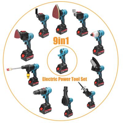 China ABS+Metal Multifunction 9 in 1 Electric Power Tool Kit Electric Drill Grinding Washing Machine with Brushless Motor for sale