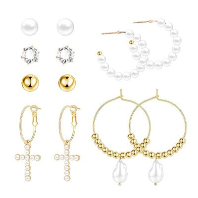 China FASHIONABLE wholesale long chain baroque pearl circle earring set cross drop dangle earrings for sale
