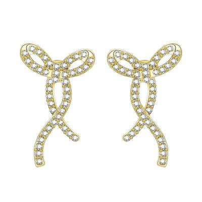 China Japan and Korea Romantic Simple Bow Inlaid Earring Diamond Bow Stud Earrings Long for sale