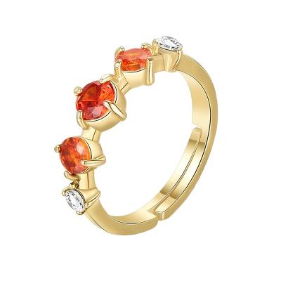 China Delicate European Vintage Style Rainbow Cubic Zirconia Ring Color Bling Imitation Gold Plating Ring For Girls for sale