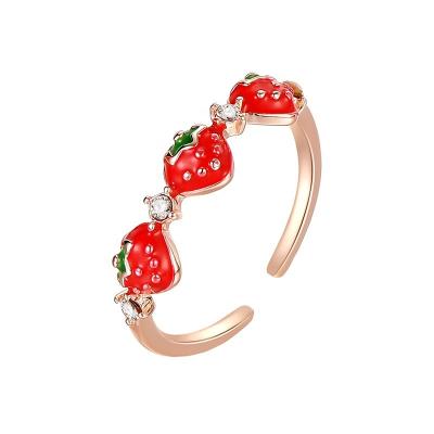China Lady Cute Adjustable Plating Alloy Strawberry Ring For Women Girls for sale