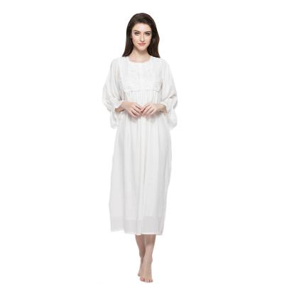 China High Quality QUICK DRY Lace Spliced Women's Long Nightgown Cotton Sleepwear Double Layers Luxury Striped Winter Night Dress for sale