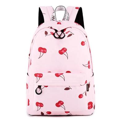 China Waterproof Polyester Waterproof Soft Back Women Backpacks Cherry Fruit Printing Pink Package Girls College Laptop School Bags Female Back for sale