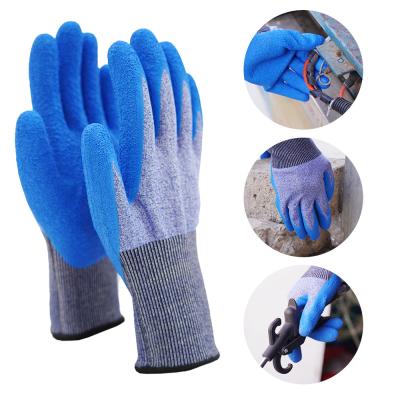 Cina Guanti da lavoro in palma in lattice blu resistenti al taglio ANSI A4 Guanti da taglio per lavori di costruzione in vendita