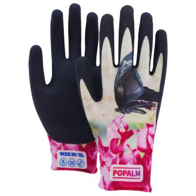 China POPALM Outdoor Garden Gloves Digital Animal Print Latex Coated Breathable Protective For All Work for sale