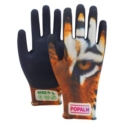 China POPALM GripGuard Garden Gloves Customized Digital Printing Latex Coated Gloves All Terrain Work for sale