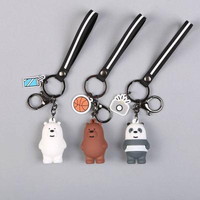 China Promotion Gift Cute Cartoon Bear Three Keychains Doll Keychains Women Car Bag Animal Dangle Trinkets Belt Bear Key Chains for sale