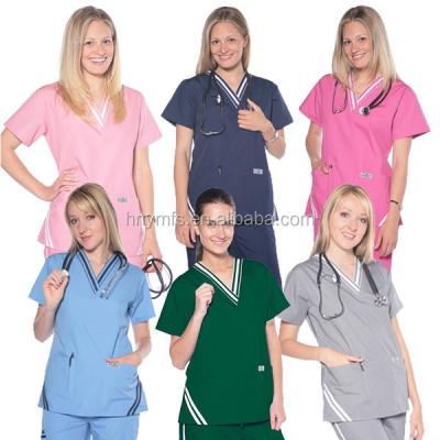 China Short Sleeve Solid Color Stylish Nursing Scrubs 65% Cotton 35% Polyester for sale