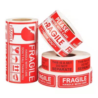 China Custom Barcode Color Label Handle With Label Warning Roll Cardboard Care Logo Fragile Shipping Label Sticker for sale