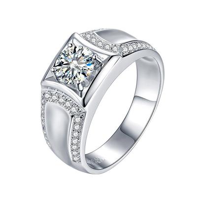 China Fashion Light Luxury Men's Diamond Ring 18K Gold Inlaid Platinum One or Two Carat Men's Wedding Ring Round D Color Ring for sale
