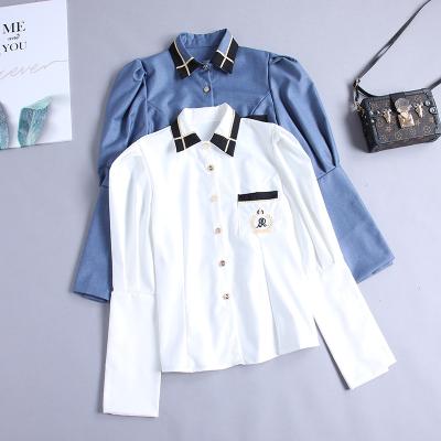 China Anti-pilling With Pockets Embroidery Shirt Collar Long Sleeve Buttoned Top Knit Cotton Oxford Shirt for sale