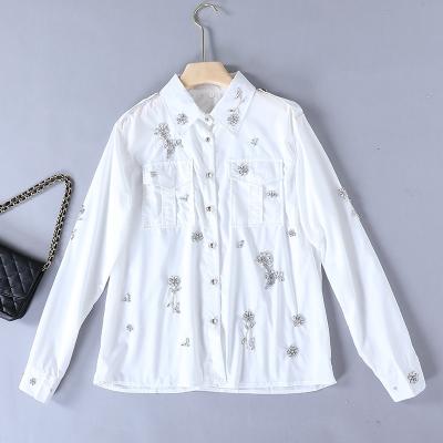 China 2022 Designer PARIS Shirt Women Newest Anti-pilling Long Sleeve Diamond Embellished Luxurious Beaded Blouse for sale