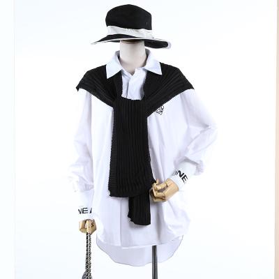 China Modern Ladies Anti-Pilling Shirt Dress Scarf-Detail Cotton Oversized Blouse for sale