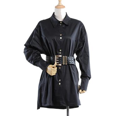 China Casual Anti-Pilling Puff Sleeves Loose Belted Blouse Corset Belted Long Waist Sleeve Shirt Dress for sale