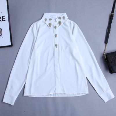 China 2022 Designer PARIS Shirt Women Newest Anti-pilling Long Sleeve Diamond Embellished Luxurious Beaded Blouse for sale