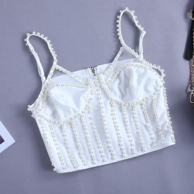 China Anti-pilling Sleeveless Spaghetti Straps Fitted Sexy Bustier Cropped Saree Top Beaded Halter Blouses for sale