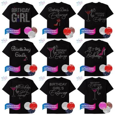 China Factory Price Flatback Birthday Girl Iron On Pattern Rhinestone Heat Transfer For Tees for sale