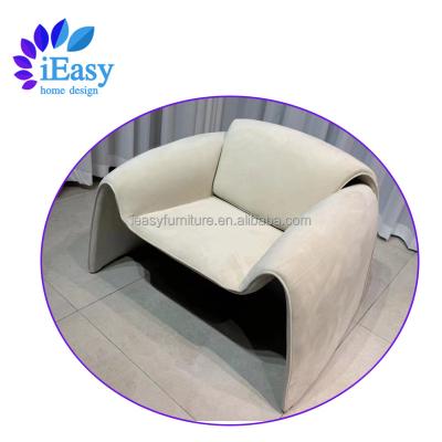 China Adjustable (other) iEasy China furniture modern couch luxury M shape Upholstered velvet living room balcony single sofa leisure single chair for sale