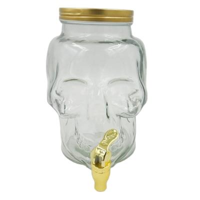 China Heatable 3L skull shape glass beverage dispenser with metal lid&pp taper for bar glassware for sale