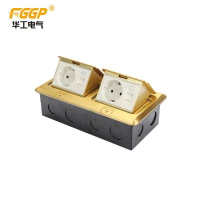China A caixa do soquete do assoalho do dobro da rede da cor de cobre do ouro, pavimenta a tomada elétrica à venda