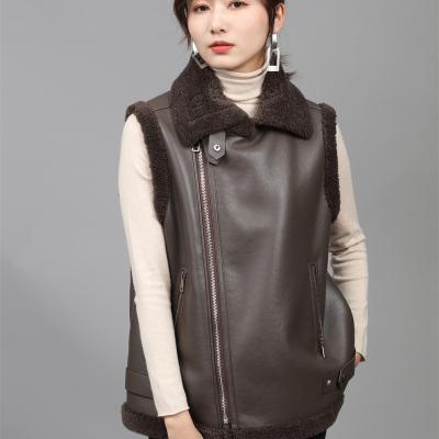 China 1/6 2022 Viable Plus Size Fur Coats Warm Clothes For Women PU Leather And 100% Wool Vest For Ladies for sale