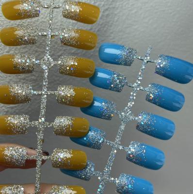 China Wholesale French Full Cover False Tips Glitter Nails Art Manicure Tools Artificial Press On Nails Gel French Acrylic Set 24tips/set for sale