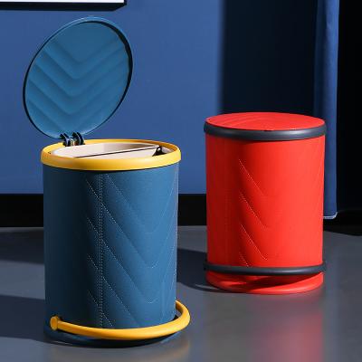 China Household Creative Stored Trash Can With Lid Press Style Trash Bin Insto High-foot Imitation Wood Grain Nordic Waste Bins for sale