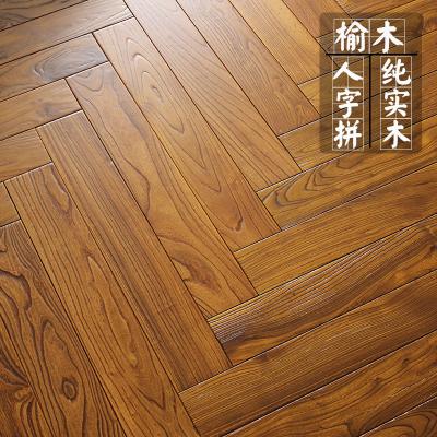 China Modern IN STOCK! Solid Elm Herringbone Hardwood Flooring UV Lacquered A Grade Embossed And Brushed Surface for sale