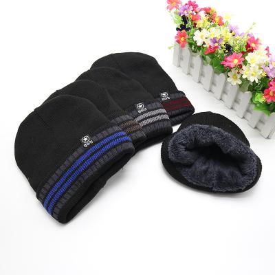 China COMMON Q9 Mens Winter Thermal Fleece Striped Beanie Cap Cuff Ski Winter Hats Knit Beanie Hat for sale