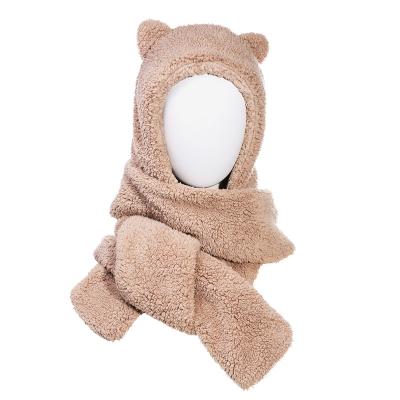 China DDA2147 COMMON Soft Faux Fur Neck Warmer Winter Covers Hoodie Women Hat Scarf Rabbit Ears Cartoon Lamb Plush Warm Windproof Hats for sale