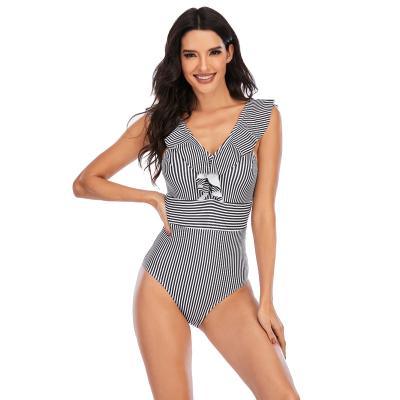 China 2021 Breathable European And New American Digital Printing Ruffle Bikini Covered Size One Piece Swimsuit for sale