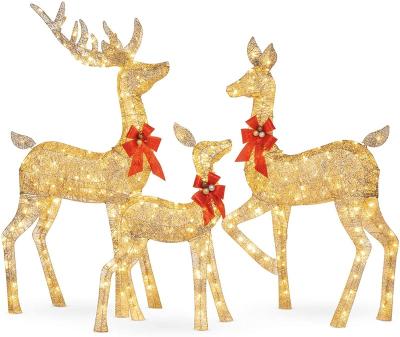 China Commercial Use 360 Lighted Christmas Decoration 3pcs Lighted Reindeer Family Lighted Deer Reindeer Sculpture Set Outdoor Yard Decoration for sale