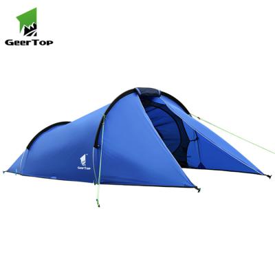 China Hot Double Layers Outdoor Leisure Geertop Field Waterproof Camouflage Game Vending Tunnel Tent For Two Persons for sale