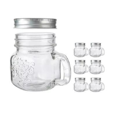 China Environmental Friendly Custom Square Mason Jars 240ml 8oz 240ml Clear Mason Jar With Handle And Lid for sale