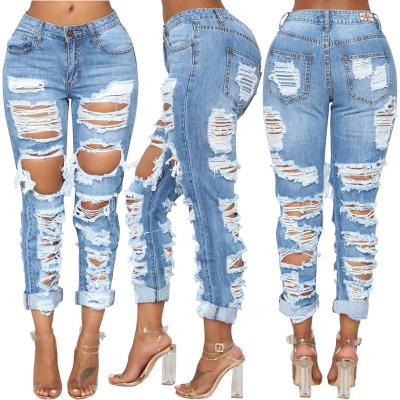 China New Hot Sale QUICK DRY High Quality Ladies Casual Ripped Denim Pants Women's Jeans for sale