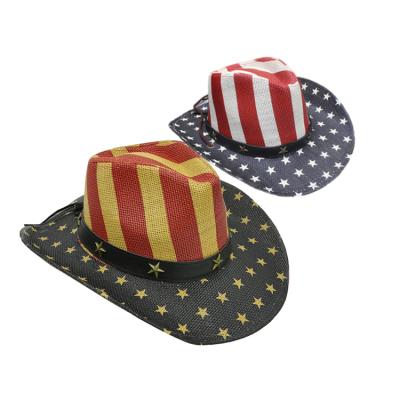 China Autumn High Quality Men Paper Spring and Straw Cowboy Hat USA American Flag Painting Straw Hat Straw Cowboy Hat Shapable Brim Sombreros USA Flag for sale