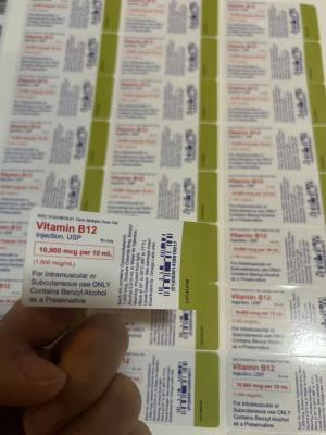 Chine Vitamine B12 Étiquettes d' huile d' injection adhésive Pour bouteille en verre de 10 ml à vendre