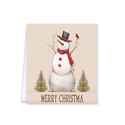 China Sustainable Christmas Customizable Microfiber Absorbent Dish Towel Snowman Snowflake Printed Kitchen Reusable Dish Cloth for sale