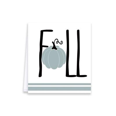 China Sustainable Fall Blue Striped Pumpkin Print Kitchen Dish Towel Customizable Microfiber Absorbent Dish Cloth for sale